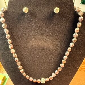 Grey Pearl Necklace and Earring Set
